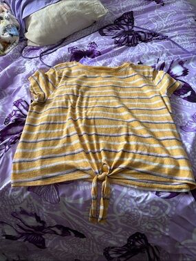 SO Yellow and White Striped Tie-Front Crop Top